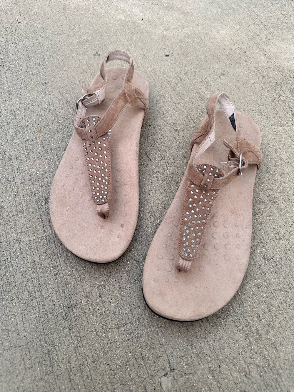 Vionic Tula Suede Embellished T-Strap Slingback Sandals~10 WIDE